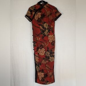 Qipao Floral Red and Black Cheongsam Dress Chinese Formal